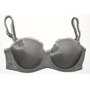 DKNY Shimmery Silver Balconette Bra w/ Ruffle Trim